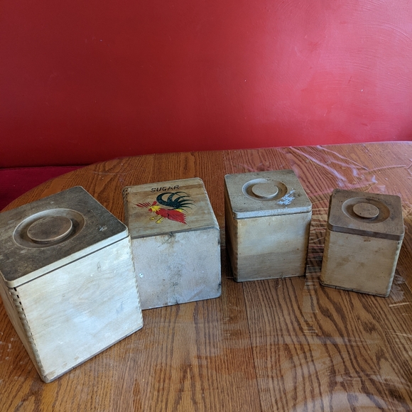 VINTAGE rooster square wooden canister lot - Picture 4 of 11